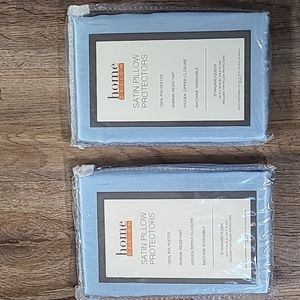 BUNDLE OF 2 = 4 TOTAL HOME DESIGN LIGHT BLUE SATIN PILLOW PROTECTORS